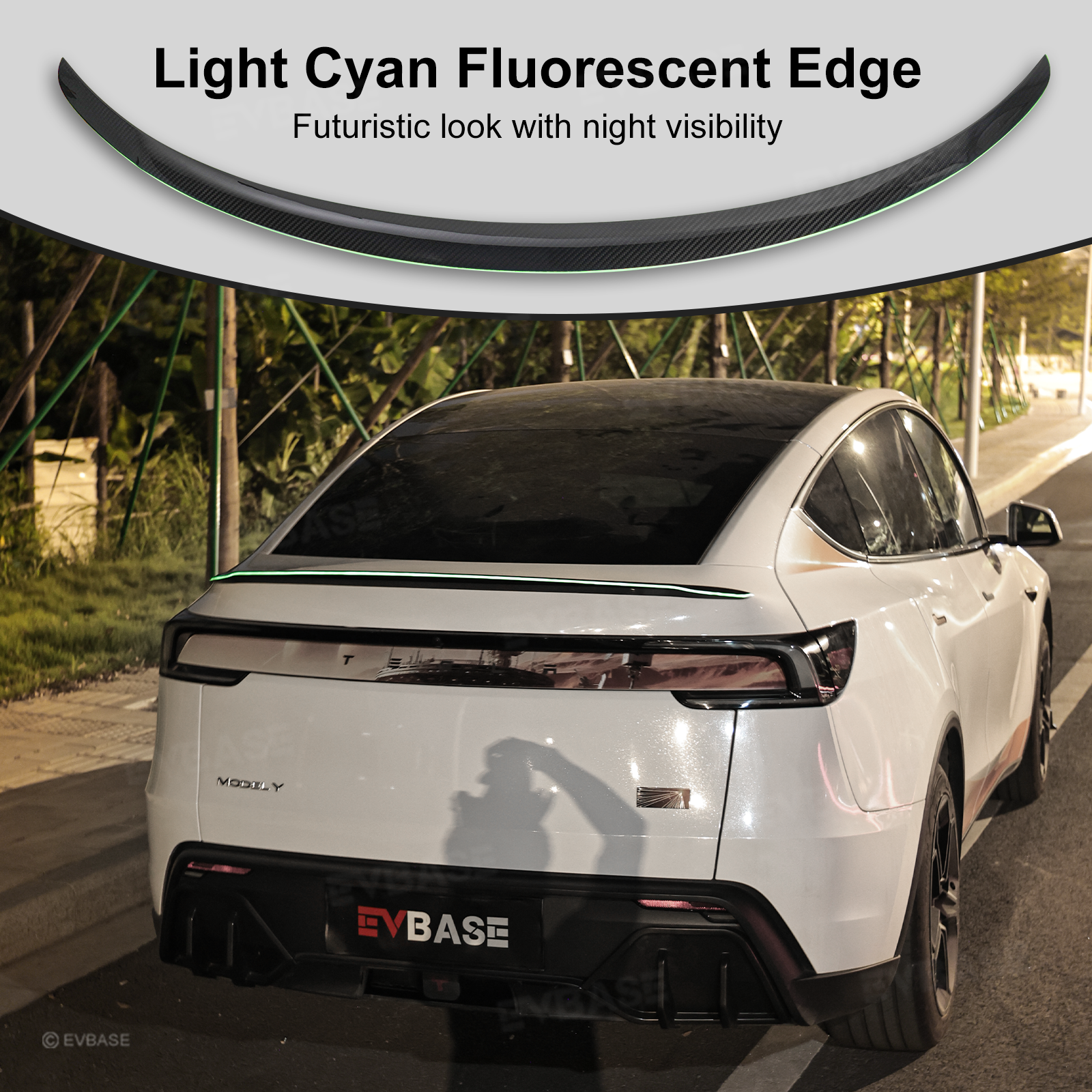 Model Y Juniper Rear Spoiler Tail Wing Real Carbon Fiber Performance Trunk Lip with Fluorescent Glow Edge