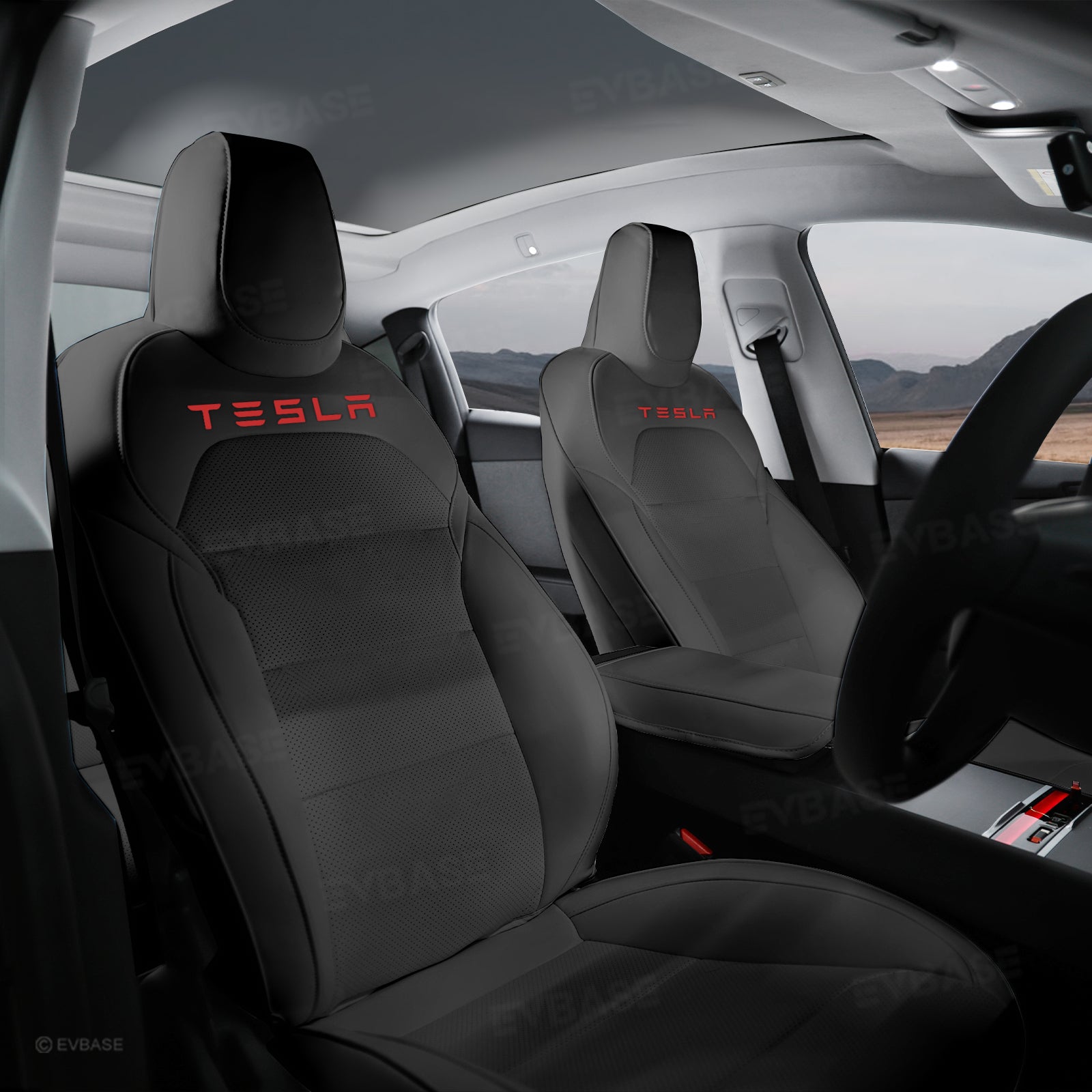 Model Y Juniper Seat Covers NAPPA Leather Full Coverage Seat Protector with Tesla Style Lettering