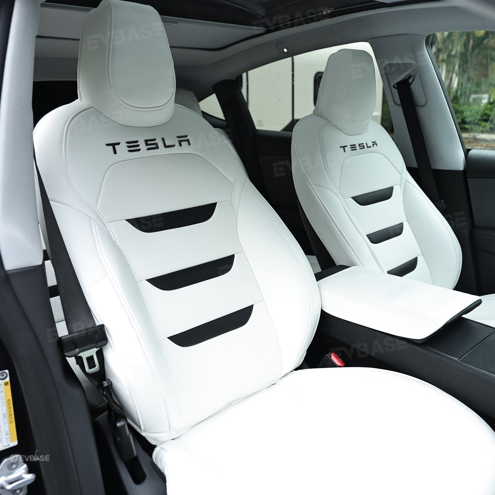 Model Y Juniper Seat Covers NAPPA Leather Full Coverage Seat Protector with Tesla Style Lettering