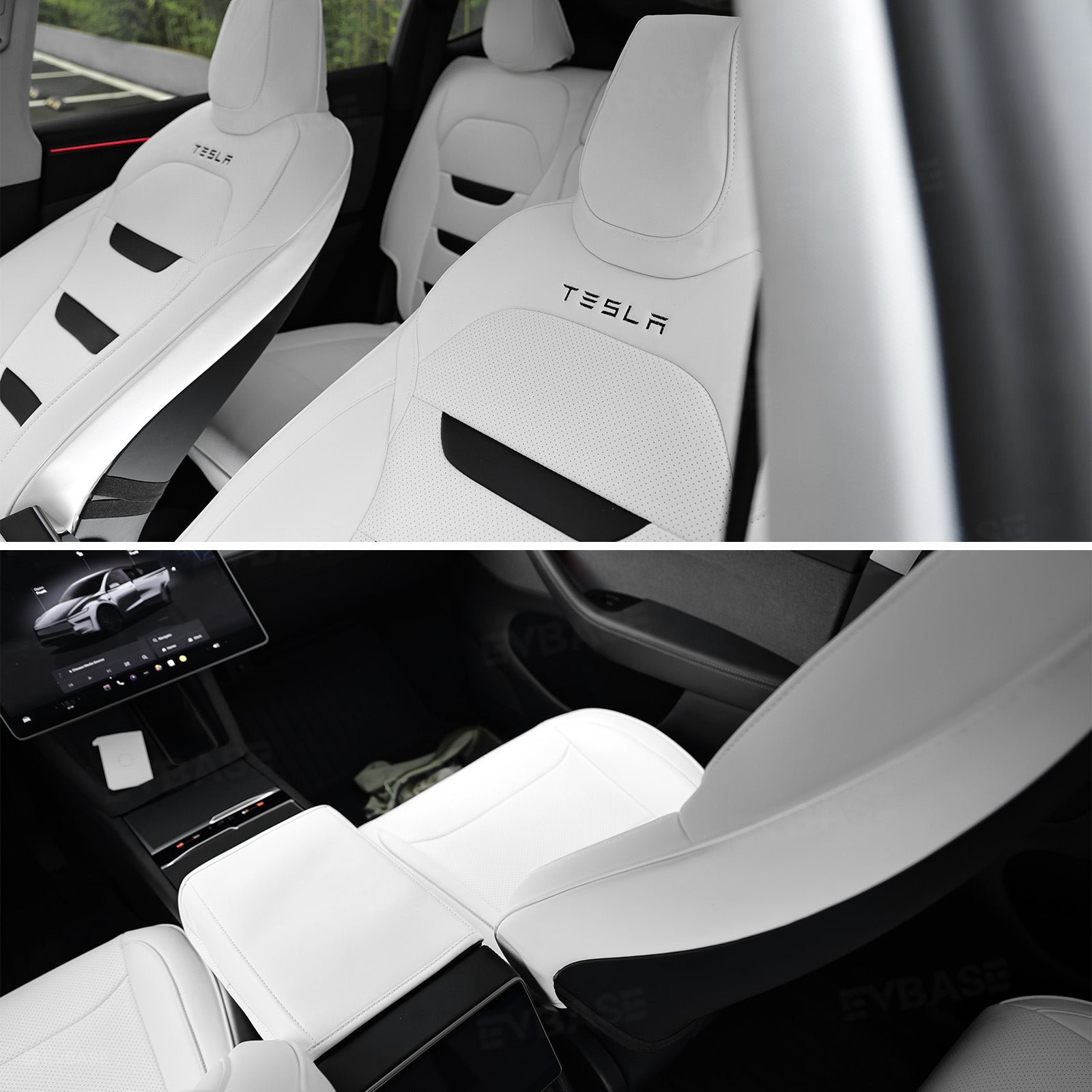 Model Y Juniper Seat Covers NAPPA Leather Full Coverage Seat Protector with Tesla Style Lettering