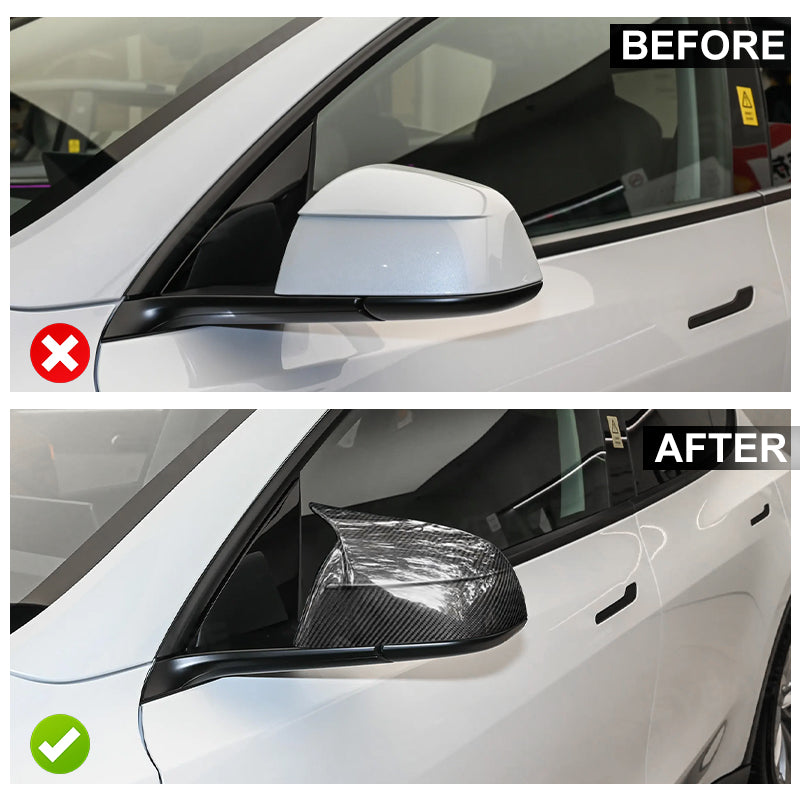 Model Y Juniper Side Mirror Cover Real Carbon Fiber Rearview Mirror Cap with Split-Line Racing-Inspired Design