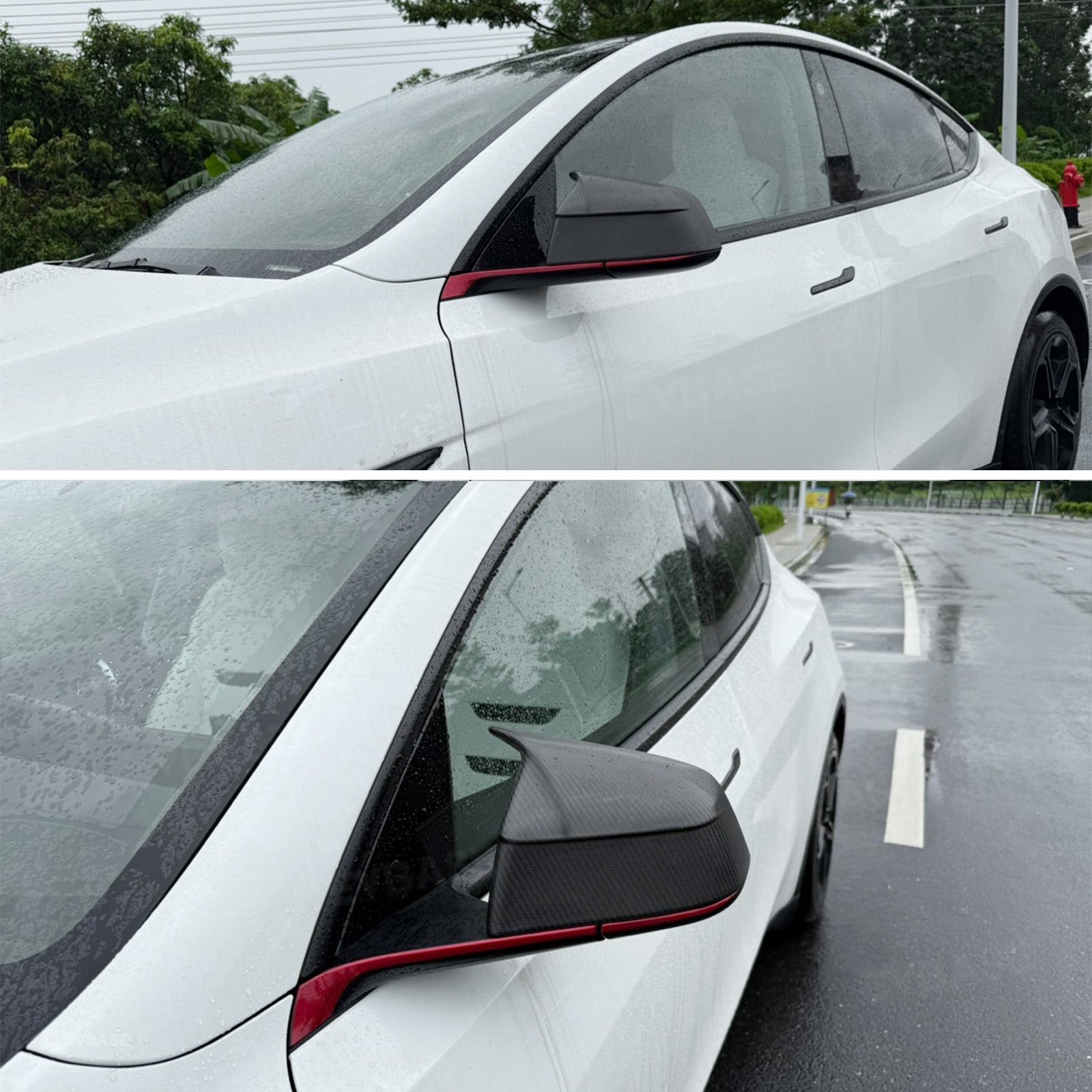 Model Y Juniper Side Mirror Cover Real Carbon Fiber Rearview Mirror Cap with Split-Line Racing-Inspired Design