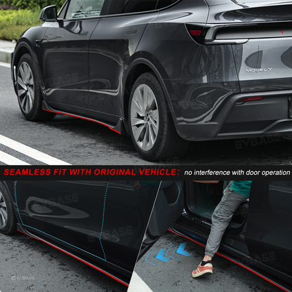 Model Y Juniper Side Skirts Extensions F Style Red Edge Splitter Lip Diffuser Panel for Tesla