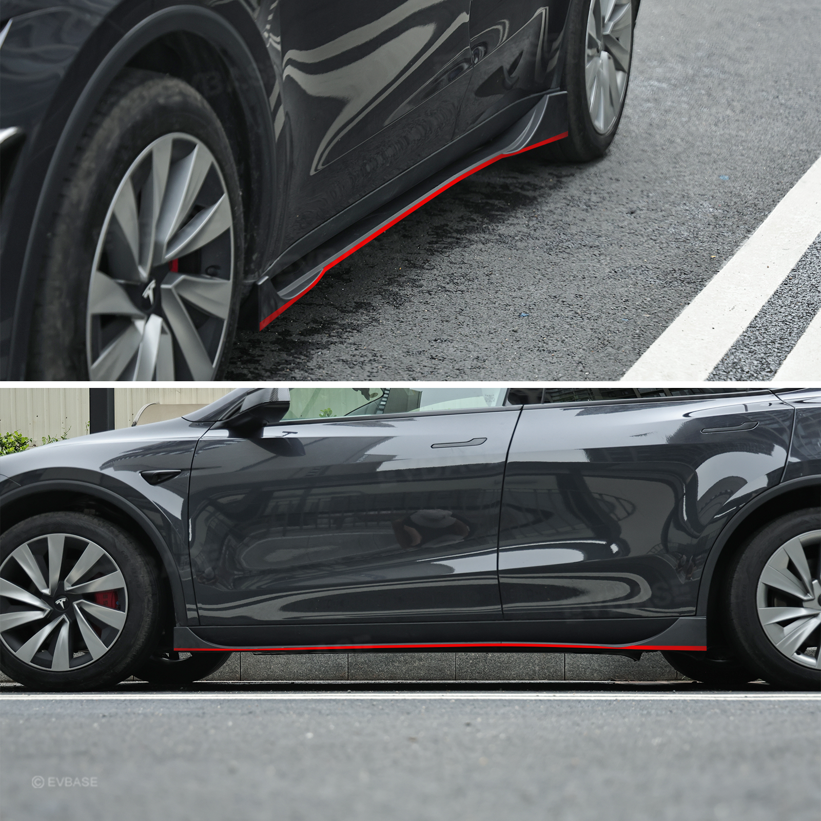 Model Y Juniper Side Skirts Extensions F Style Red Edge Splitter Lip Diffuser Panel for Tesla