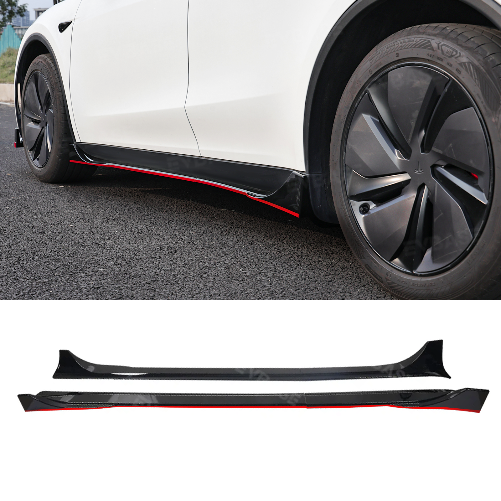 Model Y Juniper Side Skirts Extensions F Style Red Edge Splitter Lip Diffuser Panel for Tesla