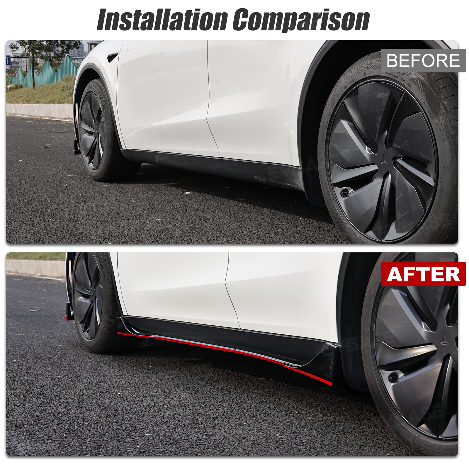 Model Y Juniper Side Skirts Extensions F Style Red Edge Splitter Lip Diffuser Panel for Tesla
