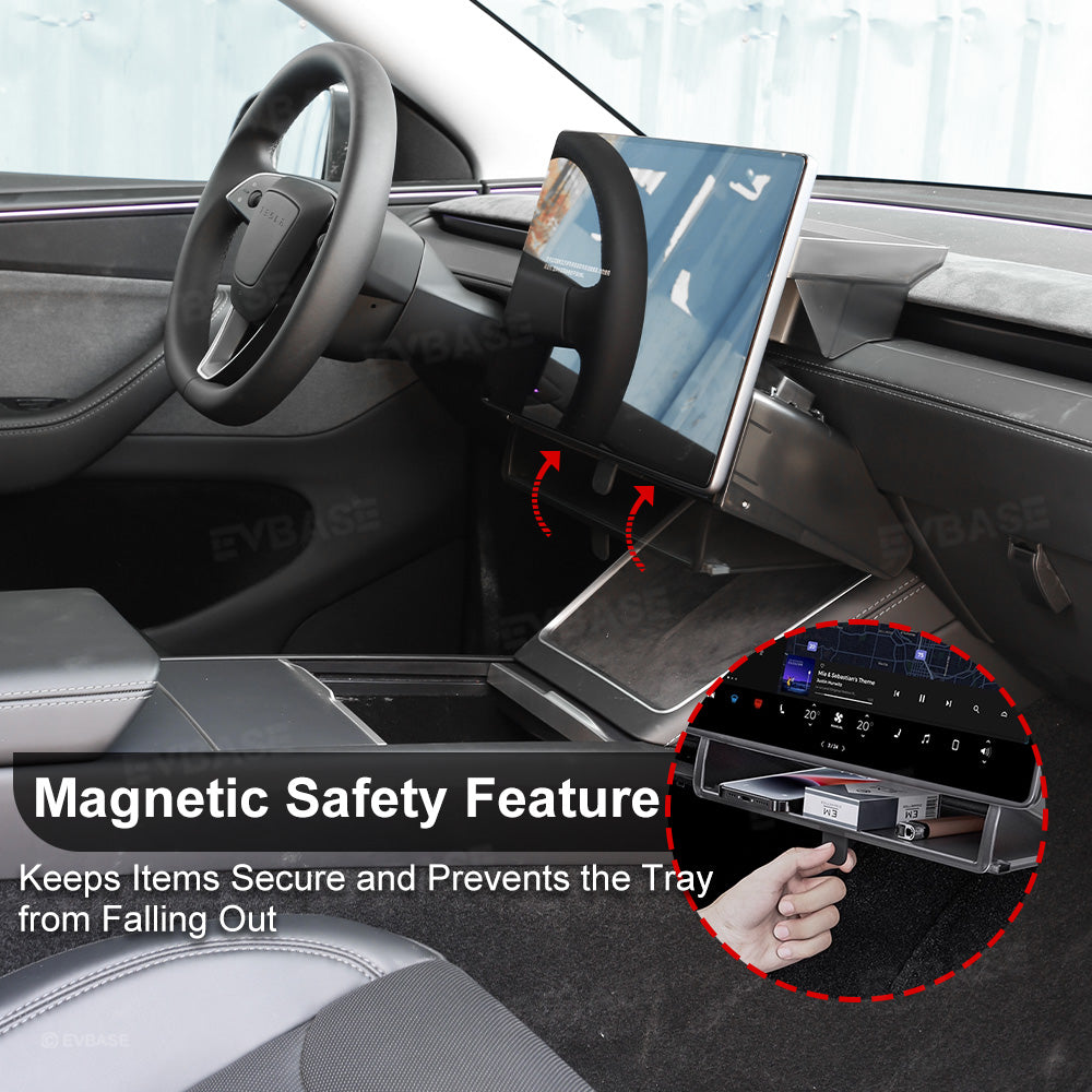 Model Y Juniper Under Screen Storage Box Hidden Foldable Magnetic Organizer Tray for Tesla