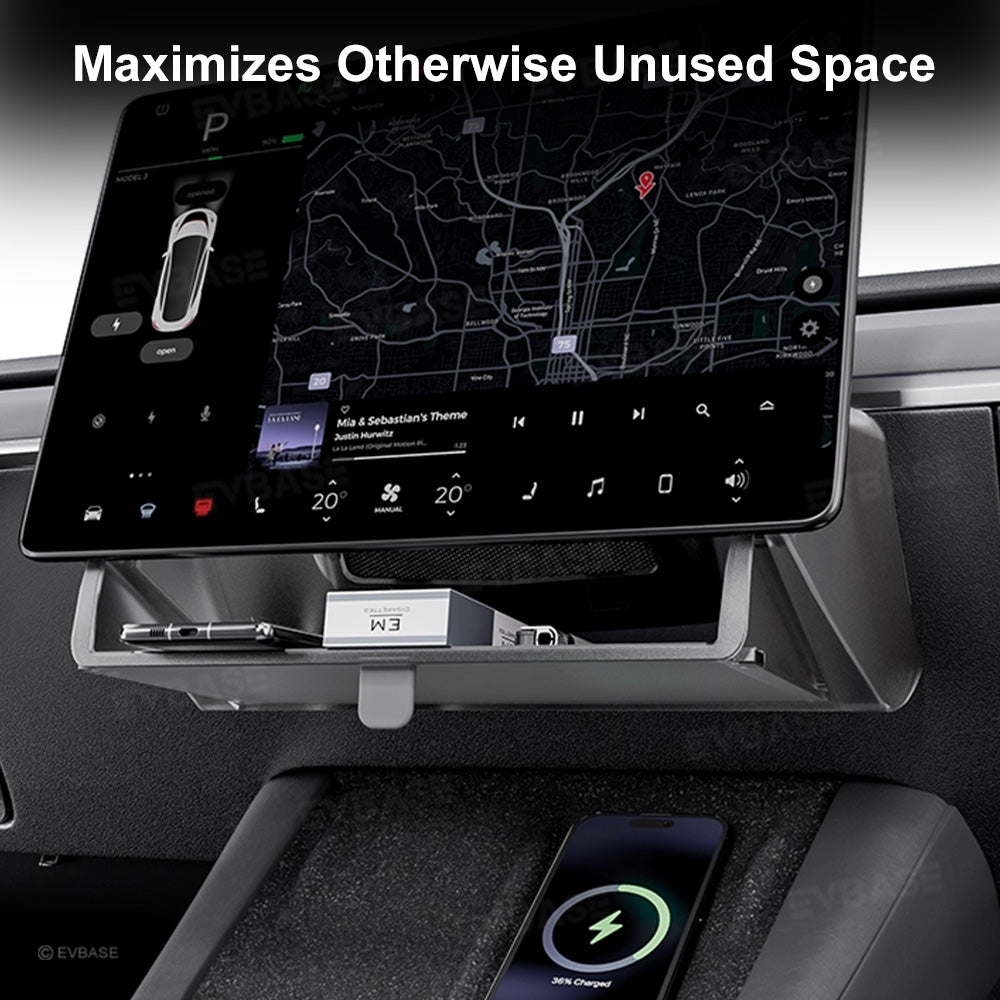 Model Y Juniper Under Screen Storage Box Hidden Foldable Magnetic Organizer Tray for Tesla