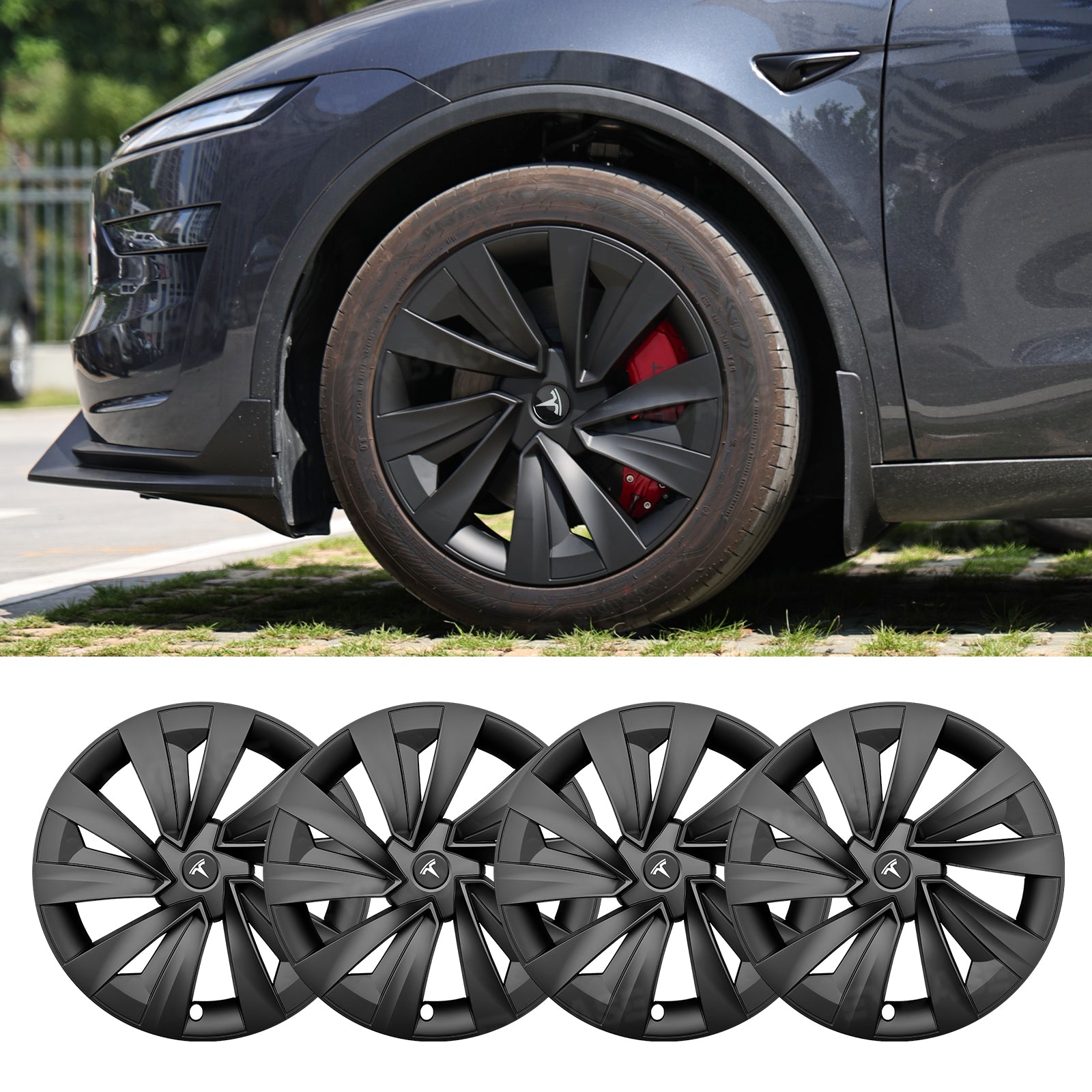 Model Y Hubcaps Turbine Style Full Wrapped Wheel Coves for 19" Factory Tesla Wheel 4PCS