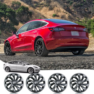 EVBASE 4PCS Tesla Model 3 Wheel Covers 18inch Model 3 Überturbine For 2017-2023 Tesla 3 18inch Turbine Wheel Cap Kit Matte Black
