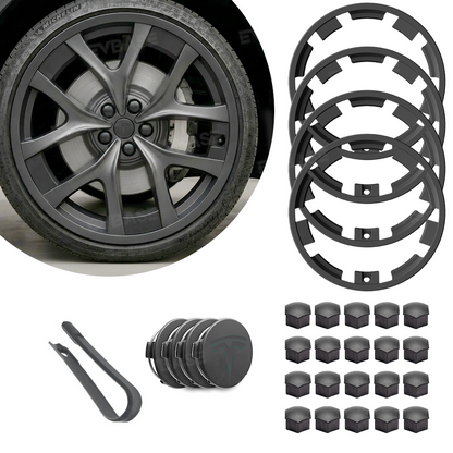 Model Y Juniper Performance Wheel Rim Protector & Wheel Center Caps Kit & Lug Nut Covers for Tesla 21" Arachnid 2.0 Wheels