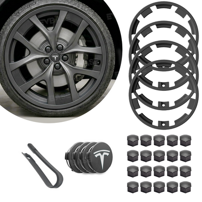 Model Y Juniper Performance Wheel Rim Protector & Wheel Center Caps Kit & Lug Nut Covers for Tesla 21" Arachnid 2.0 Wheels
