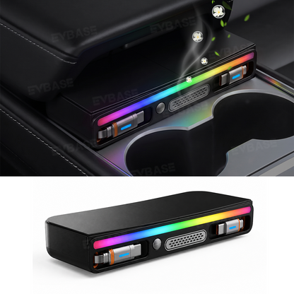 Model Y Juniper Standard /3 Standard Center Console USB Hub Charger with Retractable Charging Cables & RGB Ambient Lighting  & Aroma Diffuser