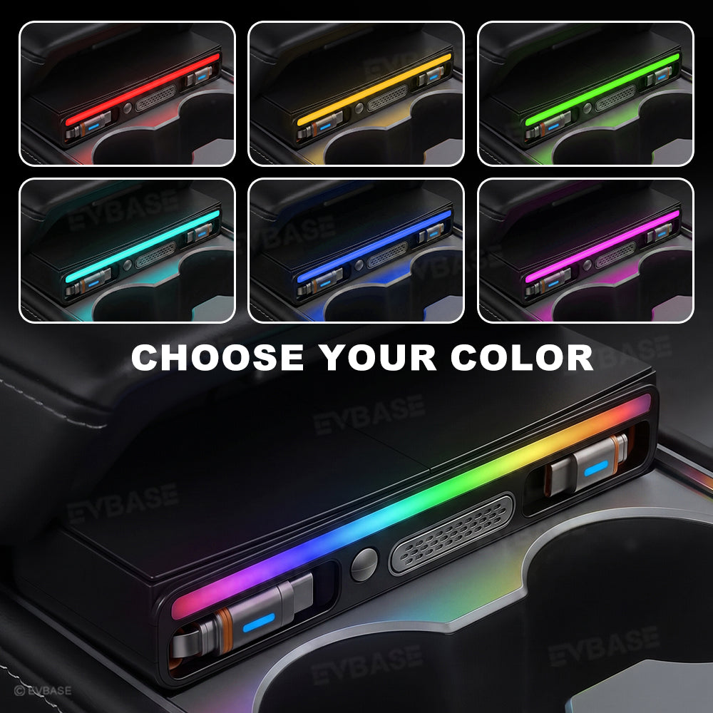 Model Y Juniper Standard /3 Standard Center Console USB Hub Charger with Retractable Charging Cables & RGB Ambient Lighting  & Aroma Diffuser