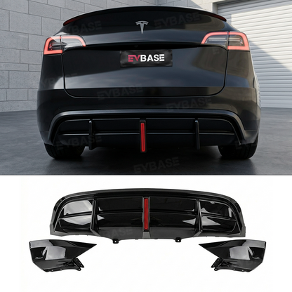 Model Y Rear Diffuser ABS Rear Bumper Lip with LED Brake Light-No Wire Cutting Required