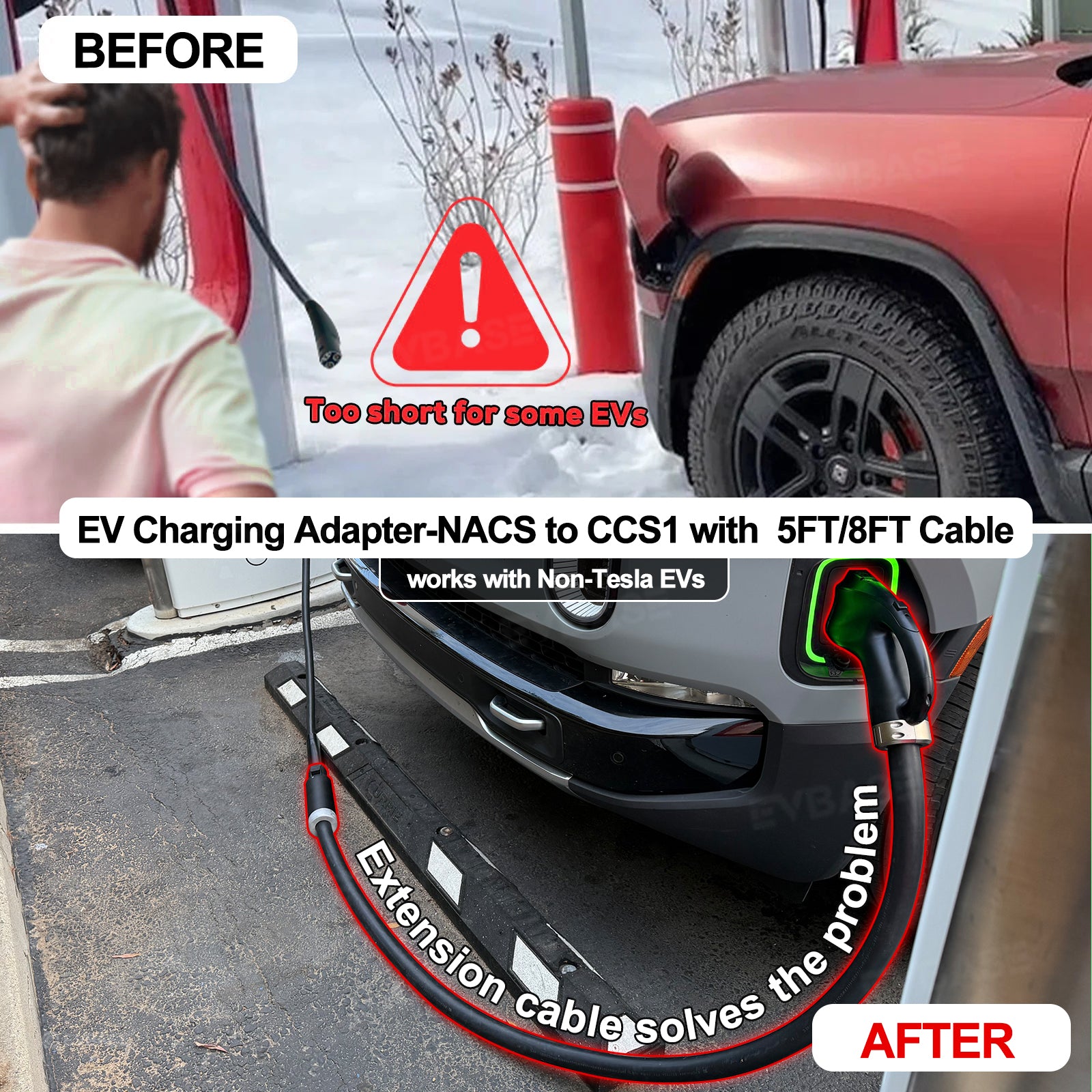 NACS to CCS1 Adapter with Extension Cable Max 350A/1000V Fast Charge CCS1 EVs at Tesla Superchargers