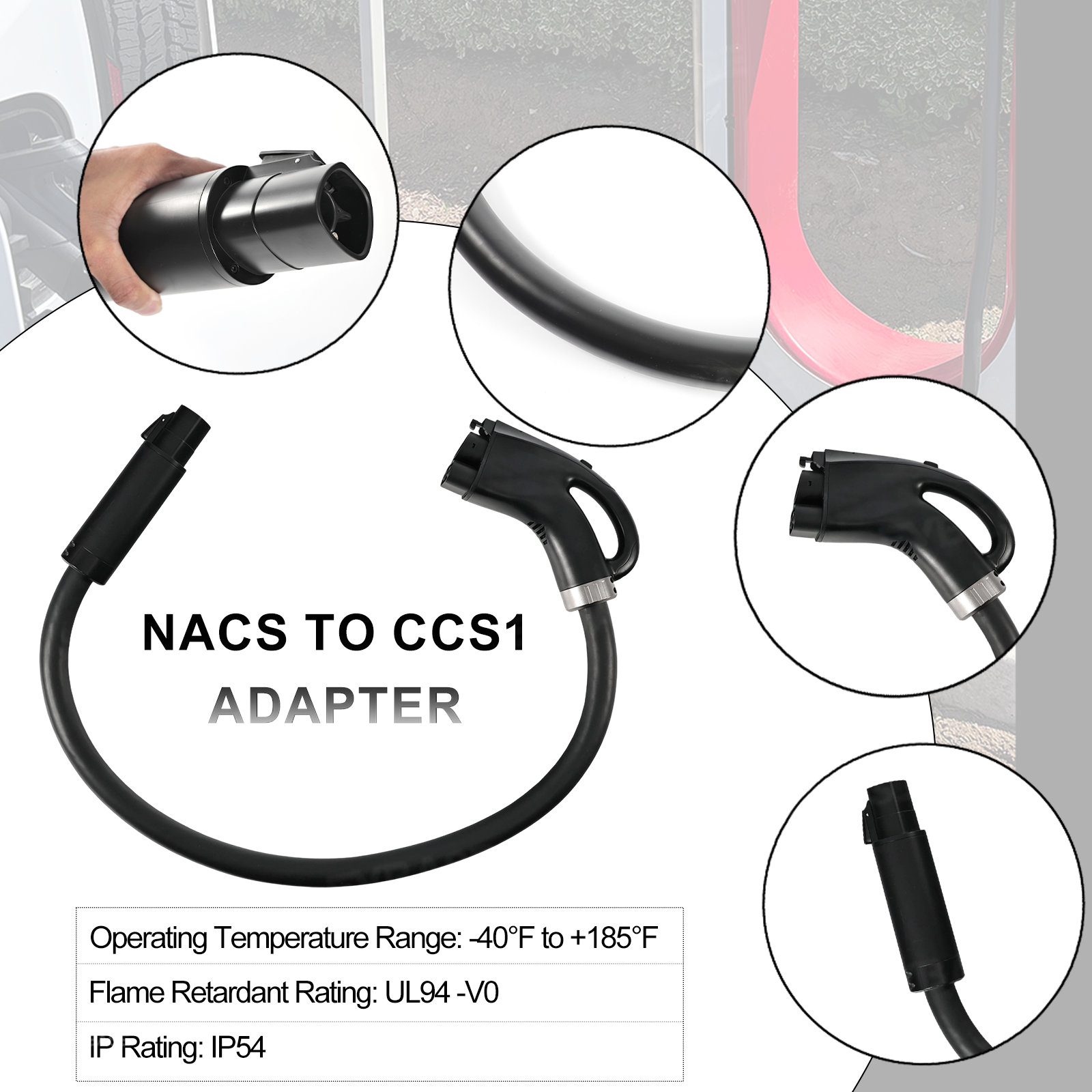 NACS to CCS1 Adapter with Extension Cable Max 350A/1000V Fast Charge CCS1 EVs at Tesla Superchargers