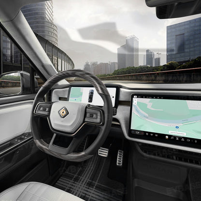 R1S/R1T Steering Wheel Replacement OEM Style for Rivian Heated Warm Ash Wood Carbon Fiber Nappa Steering Wheel