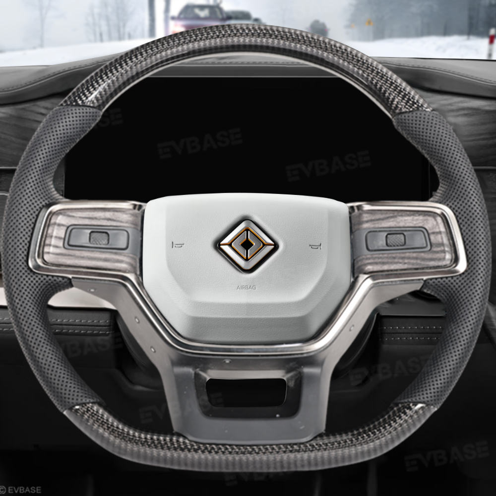 R1S/R1T Steering Wheel Replacement OEM Style for Rivian Heated Warm Ash Wood Carbon Fiber Nappa Steering Wheel