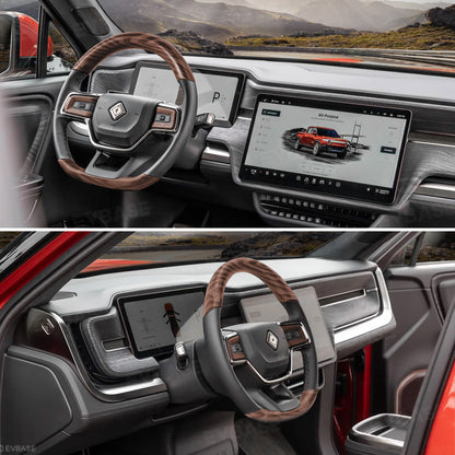 R1S/R1T Steering Wheel Replacement OEM Style for Rivian Heated Warm Ash Wood Carbon Fiber Nappa Steering Wheel