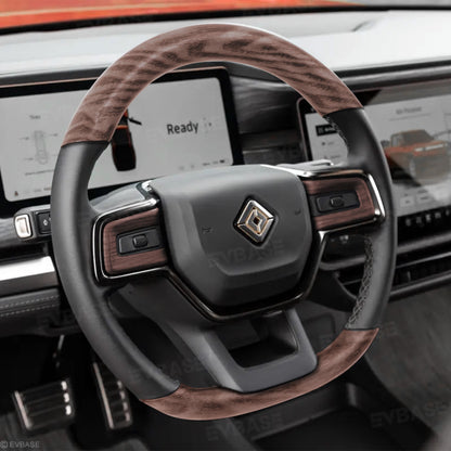 R1S/R1T Steering Wheel Replacement OEM Style for Rivian Heated Warm Ash Wood Carbon Fiber Nappa Steering Wheel