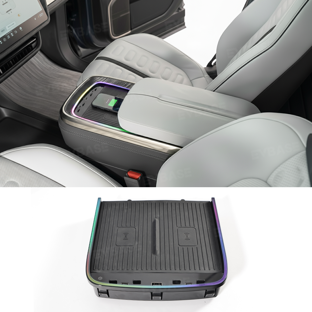 Upgraded Wireless Charger 2.0 for Rivian R1S/R1T Center Console Armrest Dual Phone Charging Pad with Ambient Lighting