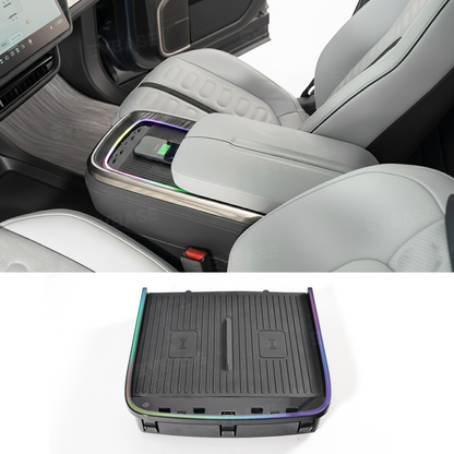 Upgraded Wireless Charger 2.0 for Rivian R1S/R1T Center Console Armrest Dual Phone Charging Pad with Ambient Lighting