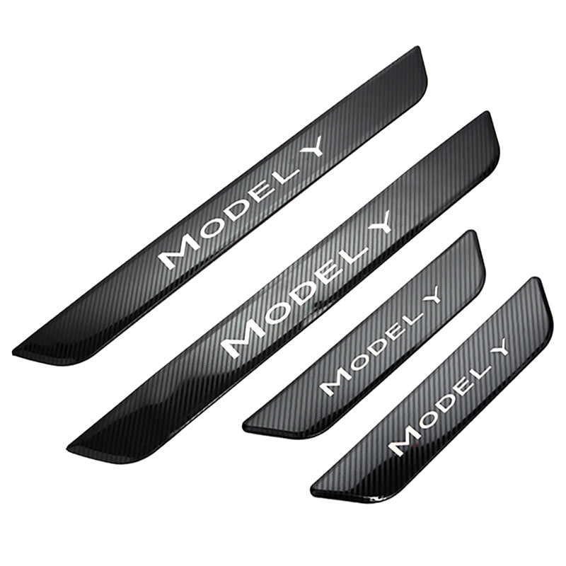 Tesla Model 3 Y Door Sill Protector With Carbon Fiber 4 Pieces Front R
