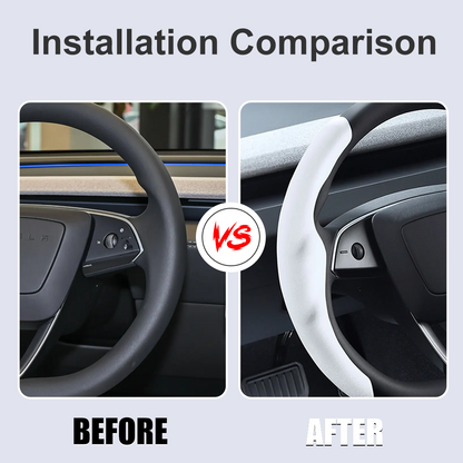 Steering Wheel Cover Custom For Tesla Model Y Juniper& 3 Highland Anti-Slip Suede Alcantara Material Steering Wheel Overlay