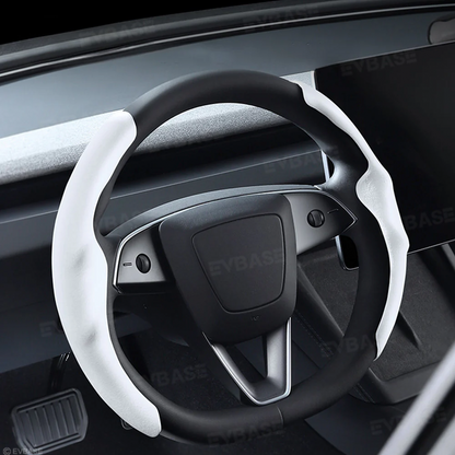 Steering Wheel Cover Custom For Tesla Model Y Juniper& 3 Highland Anti-Slip Suede Alcantara Material Steering Wheel Overlay