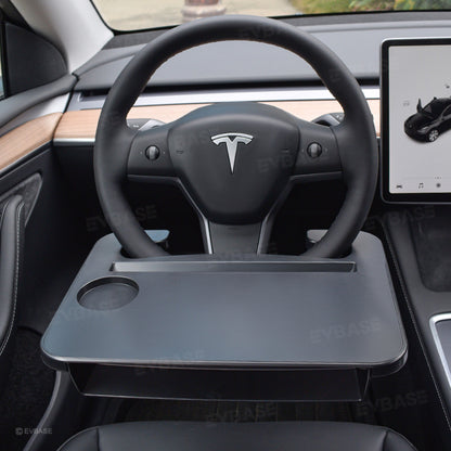 Steering Wheel Tray Portable Multifunctional Table Desk with Cup Holder for Tesla Model Y/ Y Juniper & Model 3/ 3 Highland