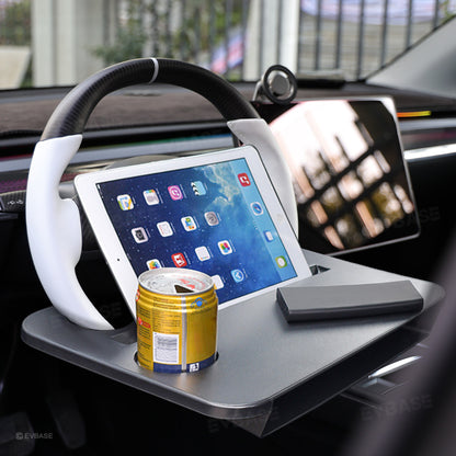 Steering Wheel Tray Portable Multifunctional Table Desk with Cup Holder for Tesla Model Y/ Y Juniper & Model 3/ 3 Highland