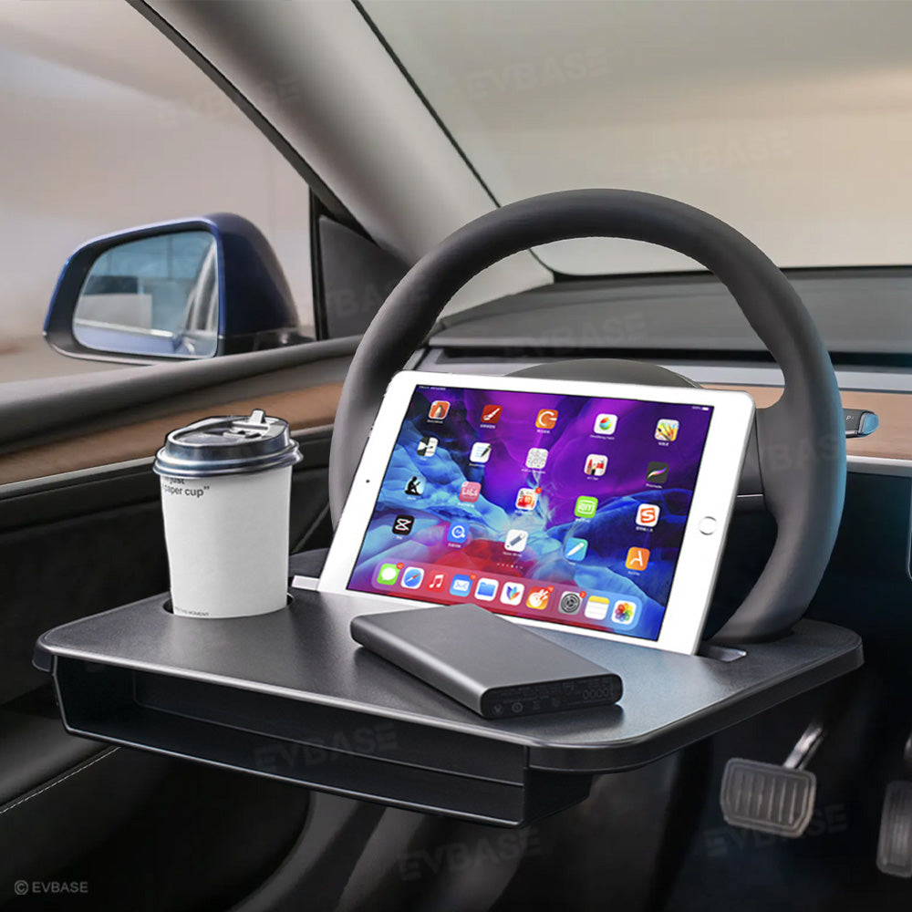 Steering Wheel Tray Portable Multifunctional Table Desk with Cup Holder for Tesla Model Y/ Y Juniper & Model 3/ 3 Highland