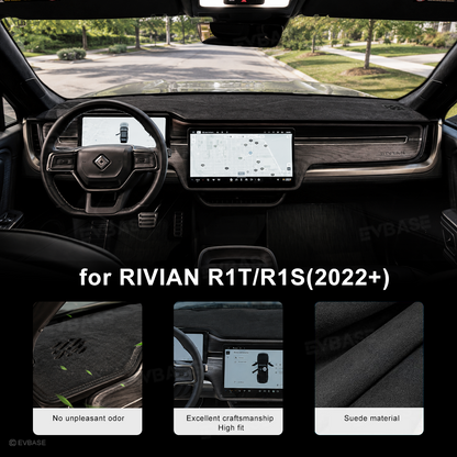 Suede Dash Cover for Rivian R1S/R1T Anti-Glare Dashboard Mat Non-Slip UV Protection