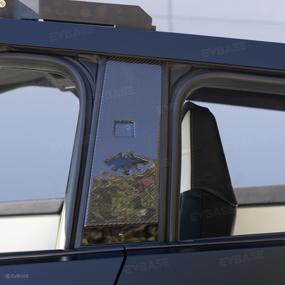 Cybertruck B & C Pillar Trim Covers Carbon Fiber Protective Overlay with Cyberbeast Cerberus Key Card Cutout