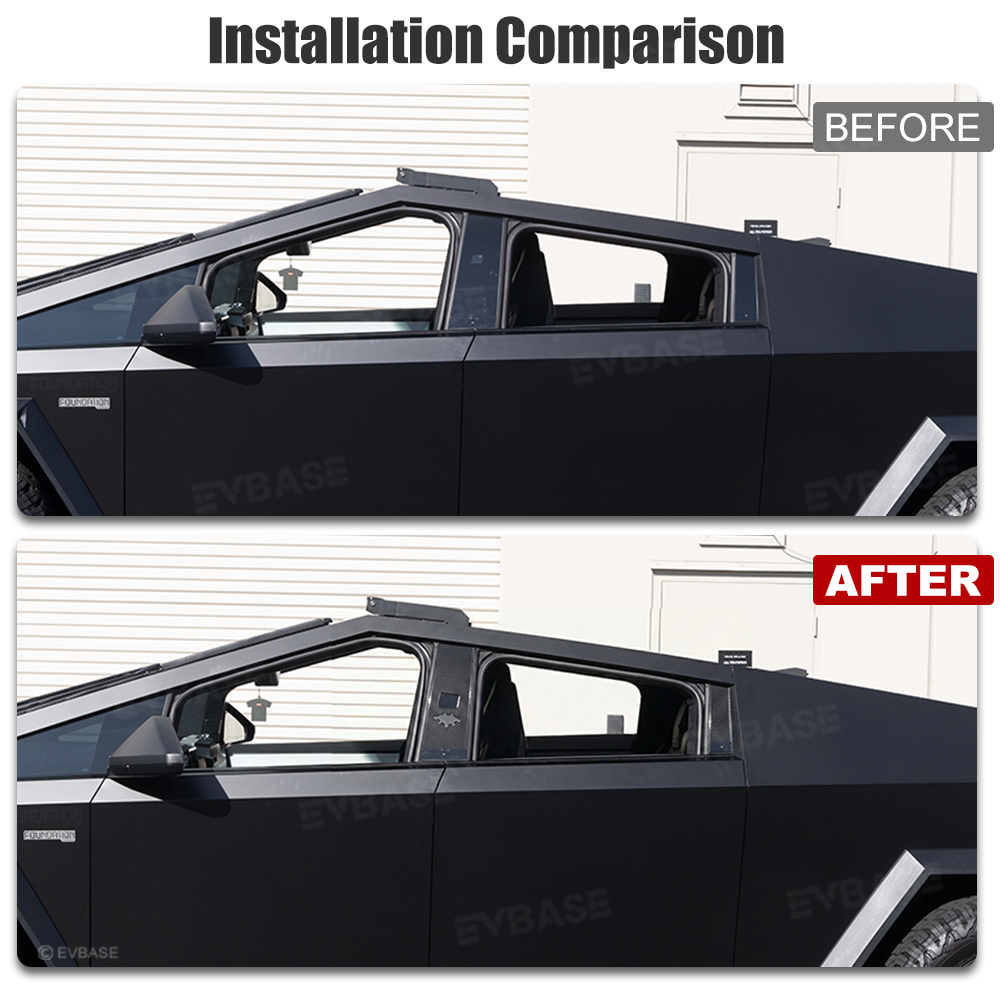 Cybertruck B & C Pillar Trim Covers Carbon Fiber Protective Overlay with Cyberbeast Cerberus Key Card Cutout