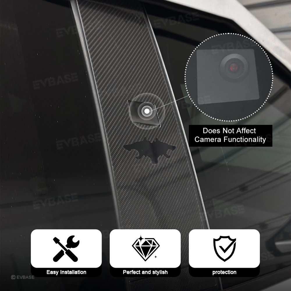 Cybertruck B & C Pillar Trim Covers Carbon Fiber Protective Overlay with Cyberbeast Cerberus Key Card Cutout