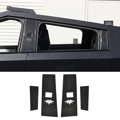 Cybertruck B & C Pillar Trim Covers Carbon Fiber Protective Overlay with Cyberbeast Cerberus Key Card Cutout