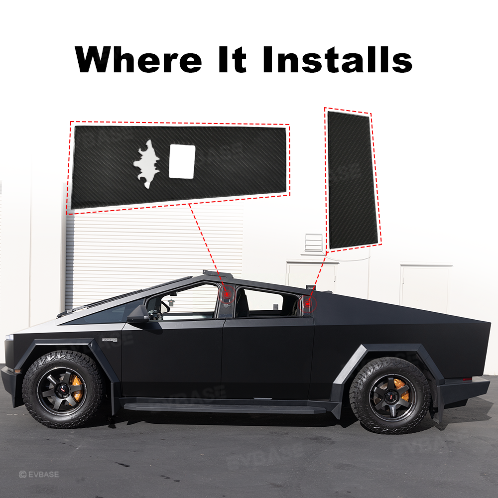 Cybertruck B & C Pillar Trim Covers Carbon Fiber Protective Overlay with Cyberbeast Cerberus Key Card Cutout