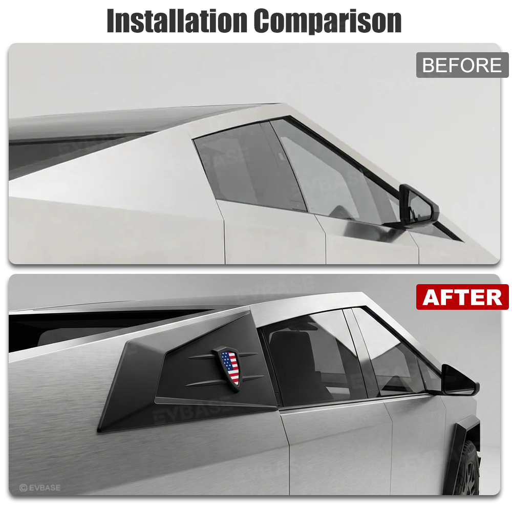 Cybertruck C-Pillar Louver Covers Rear Side Window Futuristic Tactical Overlay ABS Exterior Trim