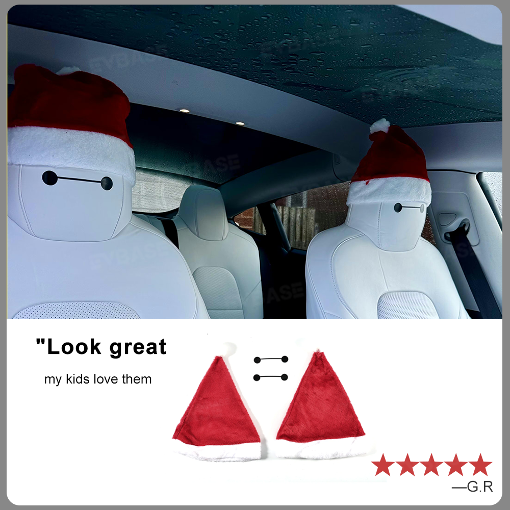 Red Christmas Hat Headrest for Tesla Model 3/Y/X/S Seats Festive Pair Included