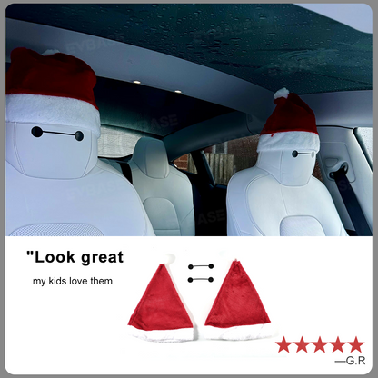 Red Christmas Hat Headrest for Tesla Model 3/Y/X/S Seats Festive Pair Included