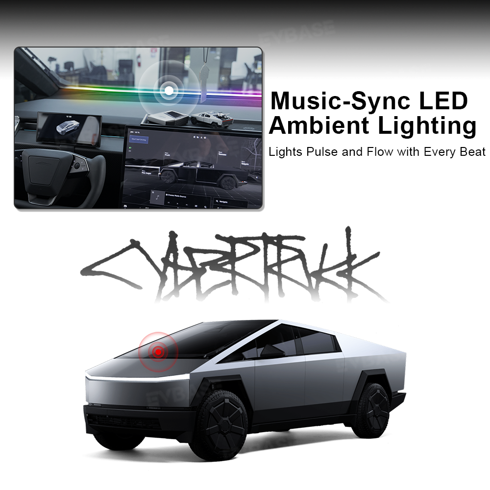 Cybertruck Dashboard Windshield Ambient Lighting RGB Streamer Interior Light Strip with Dual-Side Illumination & LED Sync to Music & Noise-Reducing Seal Design