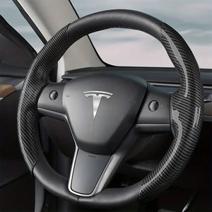 EVbase Model 3 Y Real Carbon Fiber Steering Wheel Trim Cover Tesla Carbon Fiber Interior Accessories