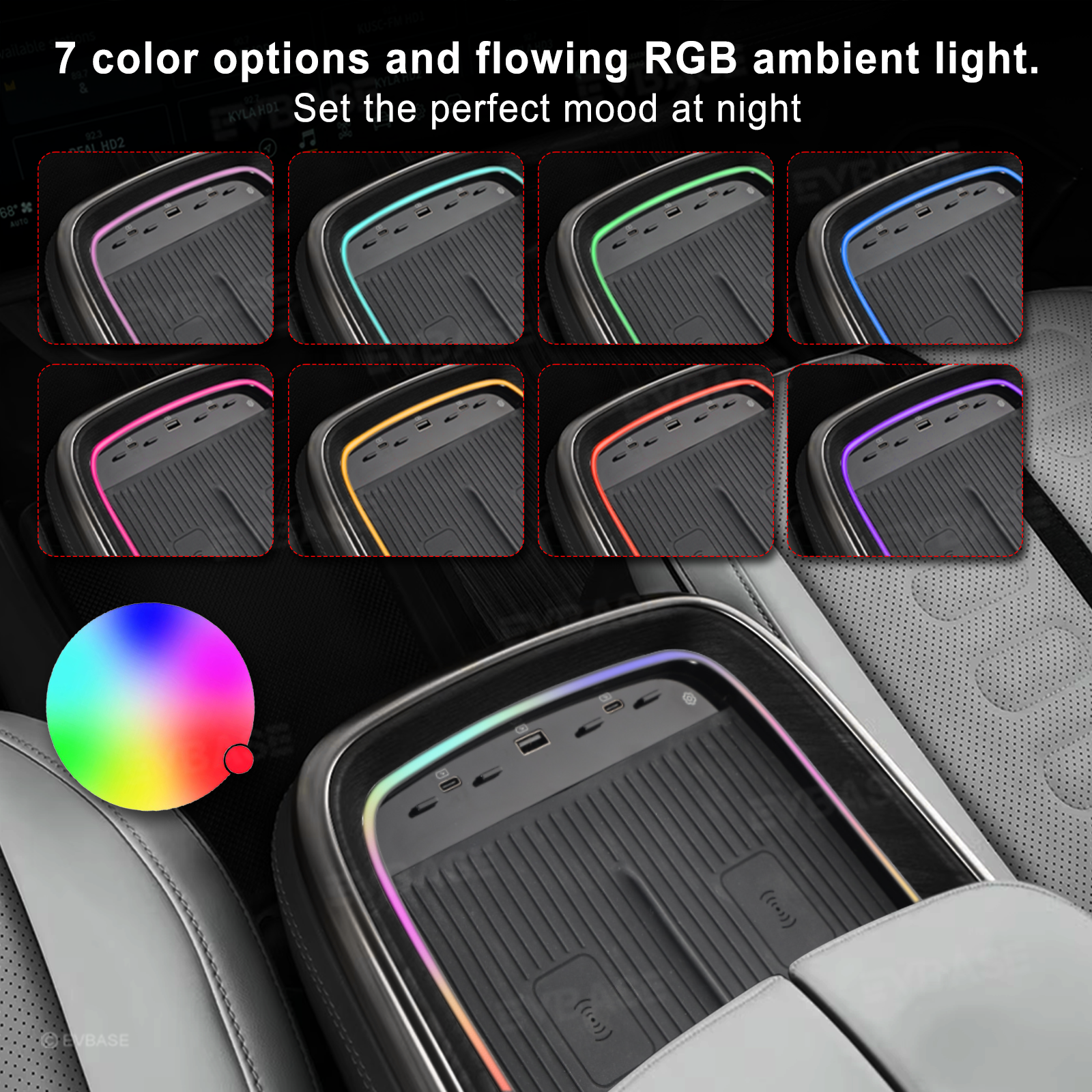 Upgraded Wireless Charger 2.0 for Rivian R1S/R1T Center Console Armrest Dual Phone Charging Pad with Ambient Lighting