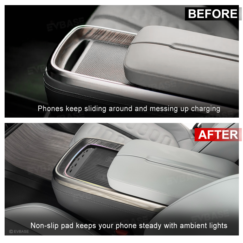 Upgraded Wireless Charger 2.0 for Rivian R1S/R1T Center Console Armrest Dual Phone Charging Pad with Ambient Lighting
