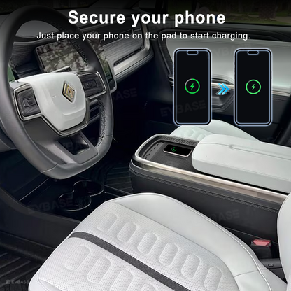 Upgraded Wireless Charger 2.0 for Rivian R1S/R1T Center Console Armrest Dual Phone Charging Pad with Ambient Lighting