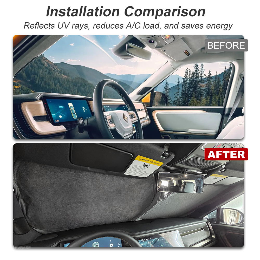 Windshield Sun Shade for Rivian R1S/R1T Reflective Foldable Front Window Sun Visor Protector Blocks UV Rays
