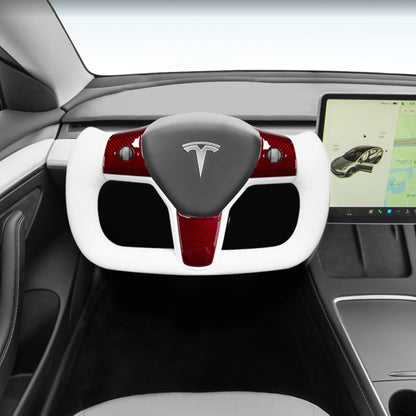 New Model 3 Y Red Carbon Fiber Yoke Steering Wheel for Tesla