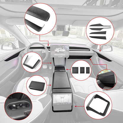 Model Y Juniper Real Carbon Fiber Interior Upgrade Full Kit Protective Overlay "Plain Weave" (Performance Look)